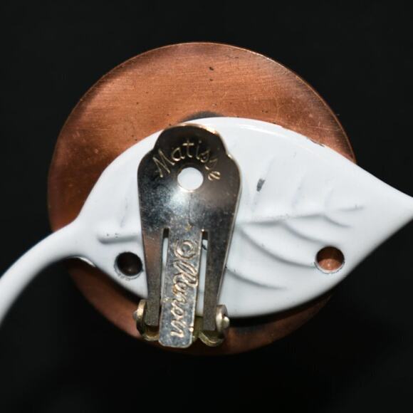 Renoir Matisse Vintage Crackle Lucite Copper Clip Earrings, Designer 1 1/4 Inch - Picture 7 of 10